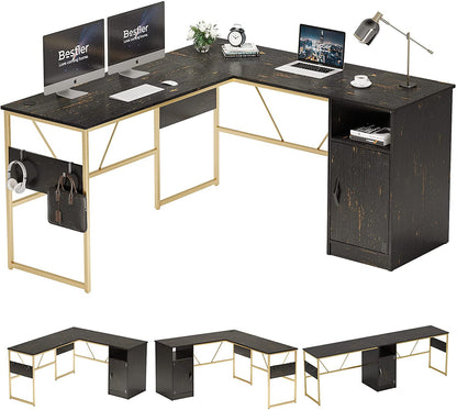 L-Shaped Computer Desk with Storage Cabinet